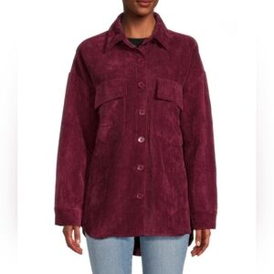 NWT JOU JOU Premium Outerwear Women's Corduroy Shacket Jacket Burgundy - Sz. Med